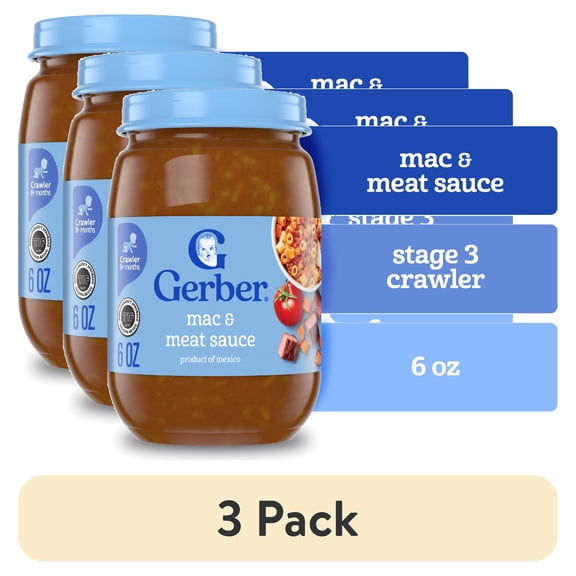 (3 pack) Gerber 3rd Foods Mealtime for Baby Baby Food, Mac & Meat Sauce, 6 oz Jar