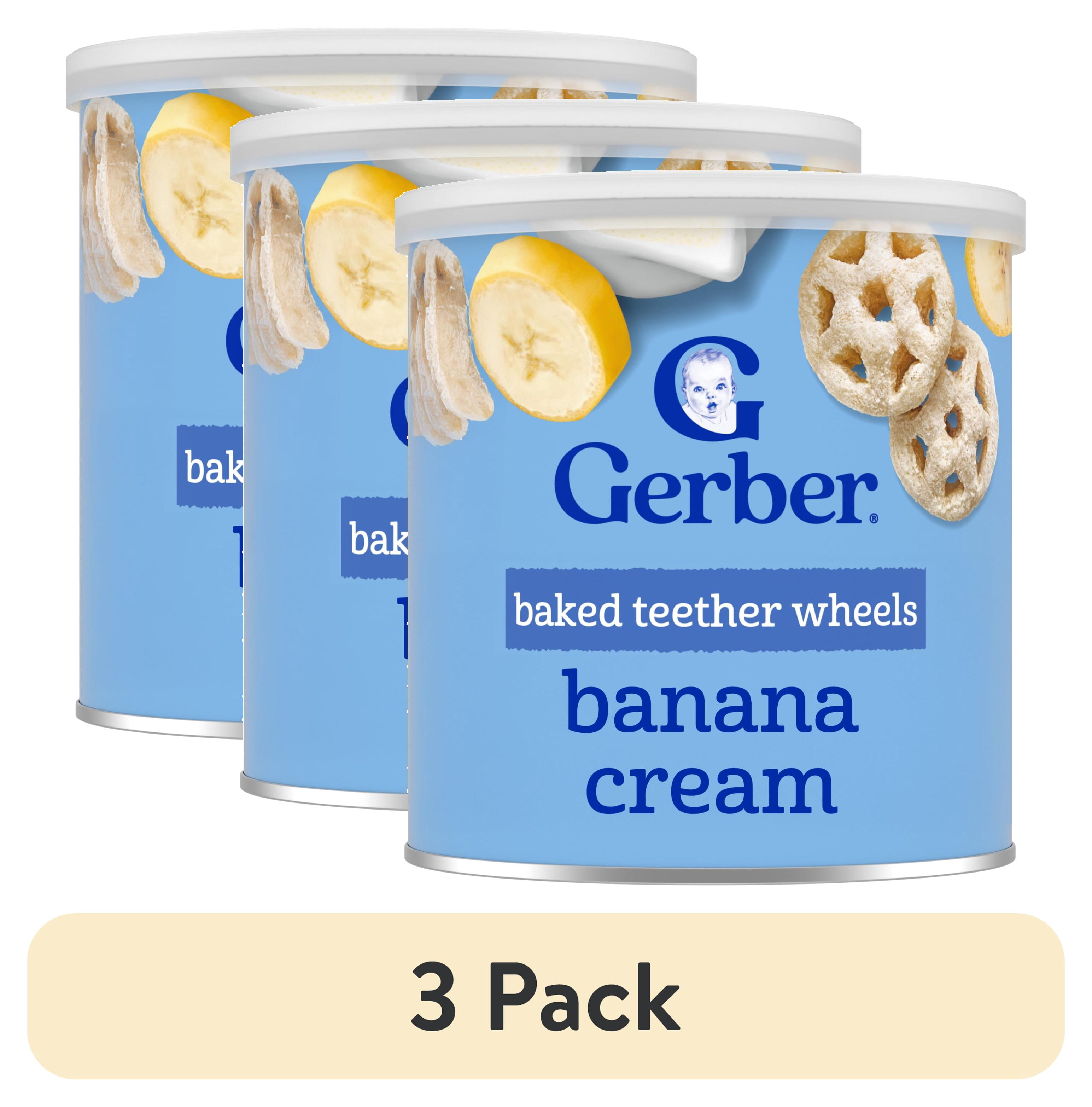 (3 pack) Gerber Snacks for Baby Teether Wheels, Banana Cream, 1.48 oz Canister