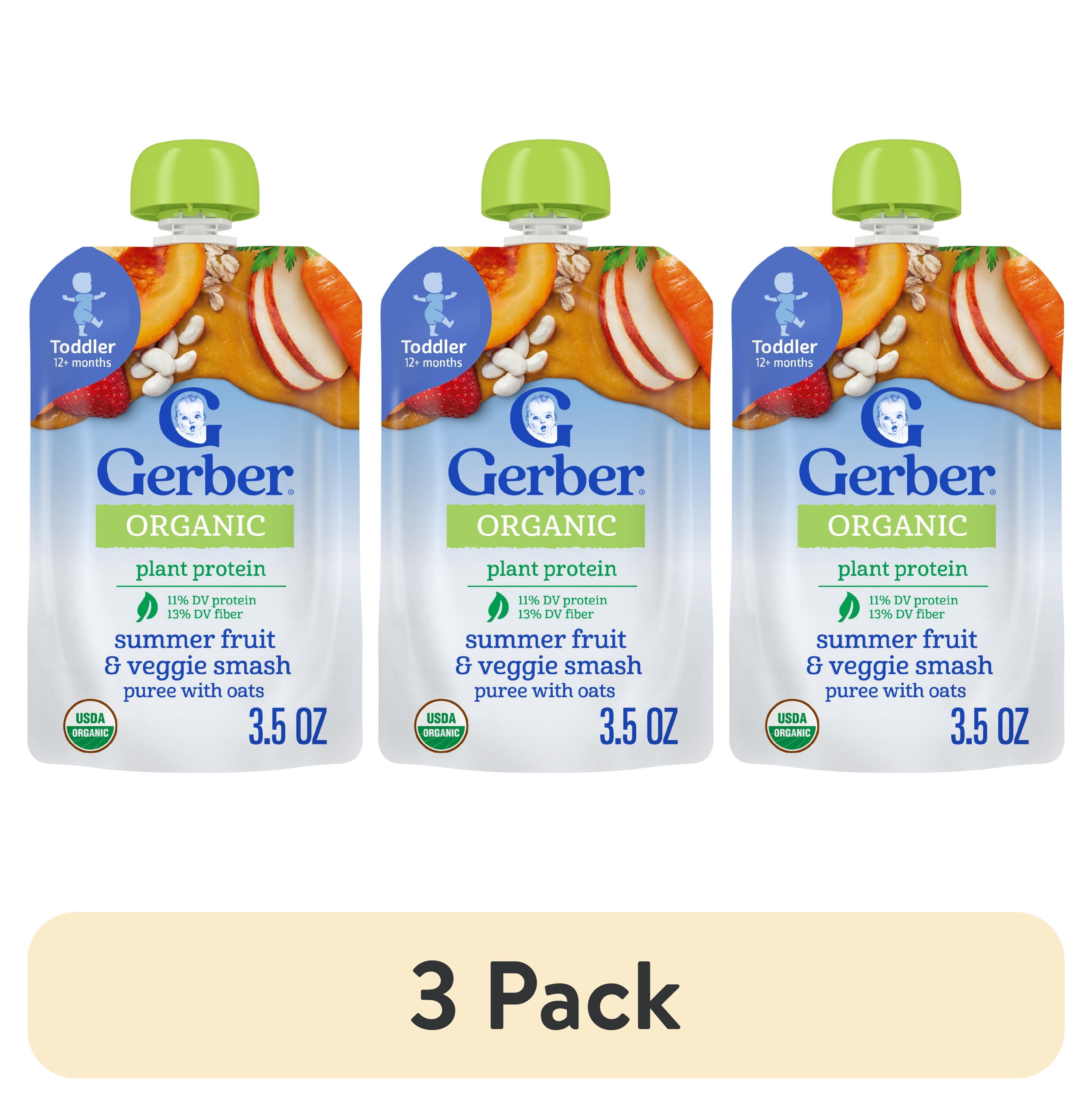 (3 pack) Gerber Organic Plant-tastic Toddler Food, Summer Fruit & Veggie Smash, 3.5 oz Pouch