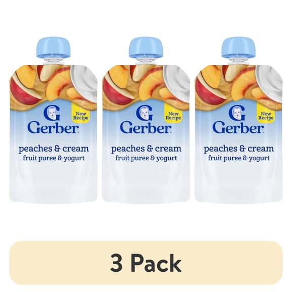(3 pack) Gerber Fruit & Yogurt, Peaches & Cream Toddler Food, 3.5 oz Pouch