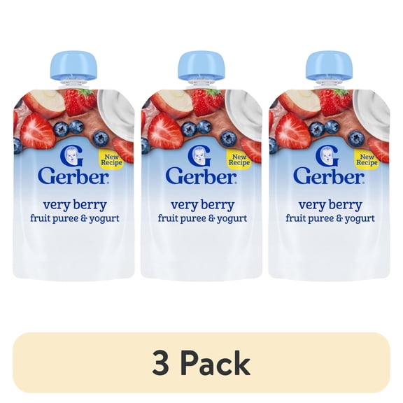 (3 pack) Gerber Snacks for Toddler Fruit & Yogurt, Very Berry, 3.5 oz Pouch