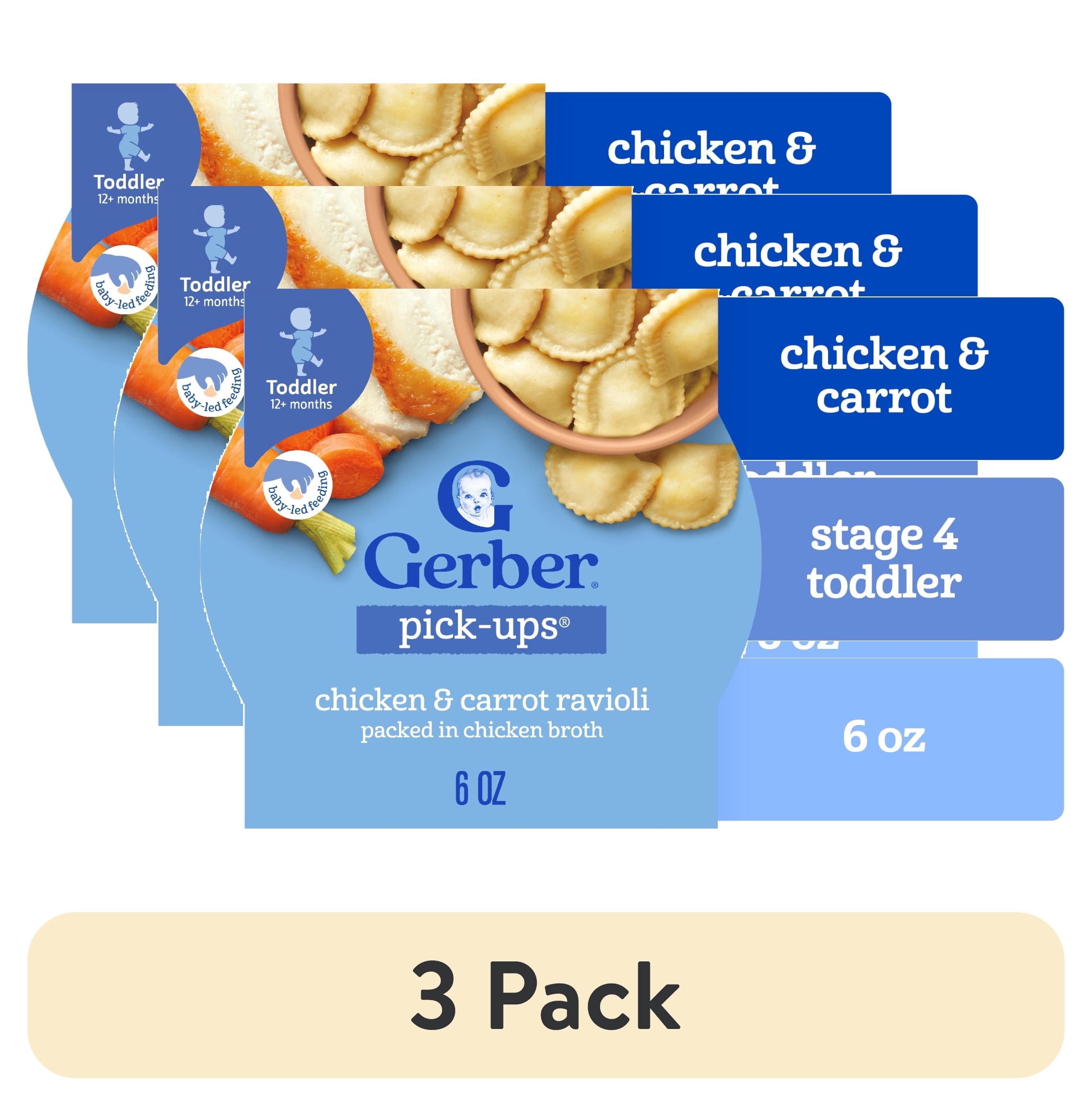 (3 pack) Gerber Pick-Ups Chicken and Carrot Ravioli in Chicken Broth Toddler Meal, 6 Oz