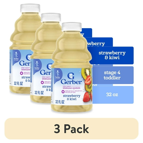 (3 pack) Gerber Fruit Splashers Toddler Juice Strawberry Kiwi, 32 fl oz Bottle