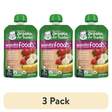 (3 pack) Gerber Stage 2 Baby Food, Organic Banana Strawberry Raspberry Oatmeal, Baby Puree