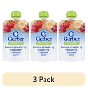 3 pack Gerber Organic Toddler Food, Banana Strawberry Raspberry Oatmeal Puree, 3.5 oz Pouch