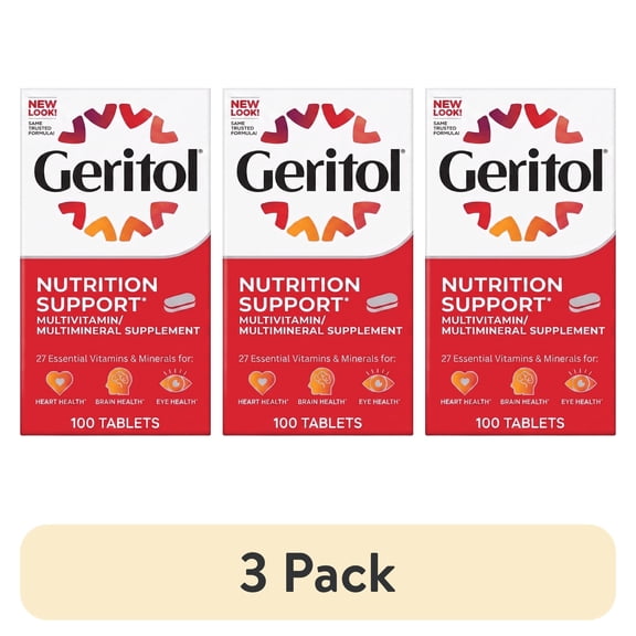 (3 pack) Geritol Multivitamin with Iron and Energy Support for Adults & Teens, with 27 Essential Vitamins and Minerals,, 100 Ct, Pack of 1