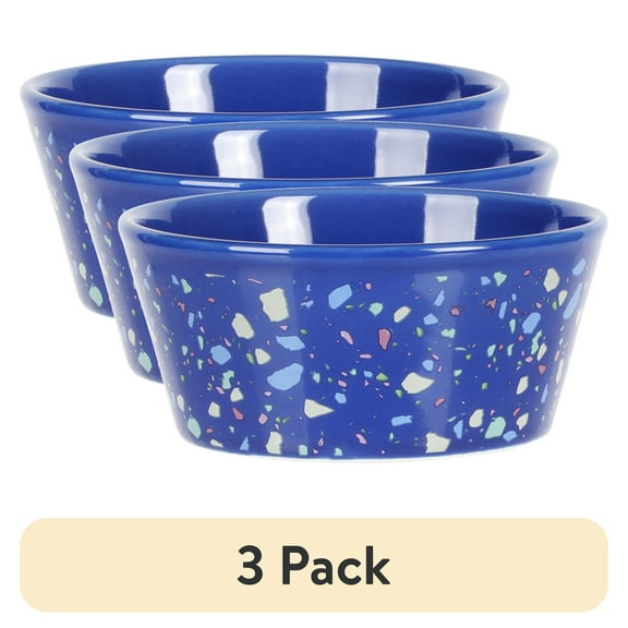 (3 pack) Gibson Home Swirl & Speckle Pet Bowl for Pets, Cobalt