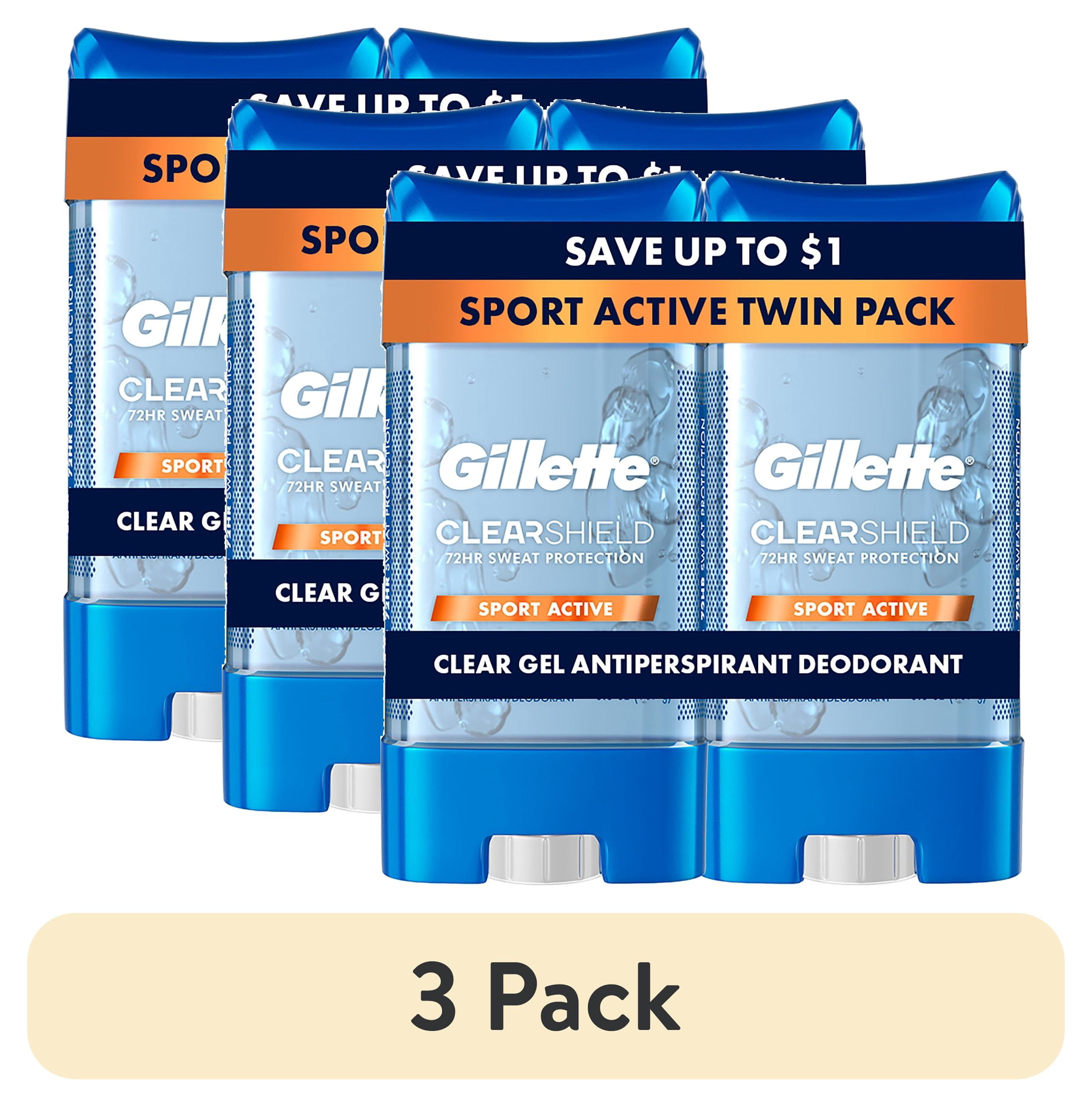 (3 pack) Gillette Antiperspirant Deodorant for Men, Clear Gel Sport Active Twin Pack, 3.8 oz