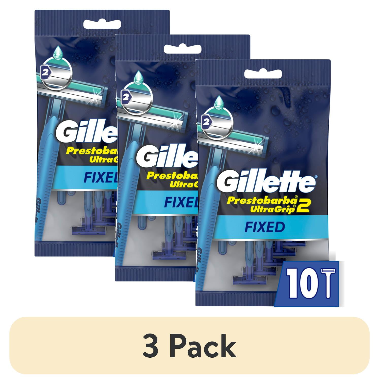 (3 pack) Gillette Prestobarba2 UltraGrip Fixed Men's Disposable Razors, Blue, 10 Count