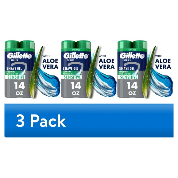 (3 pack) Gillette Series Soothing Shave Gel for Men with Aloe Vera, Twin Pack, 14 oz