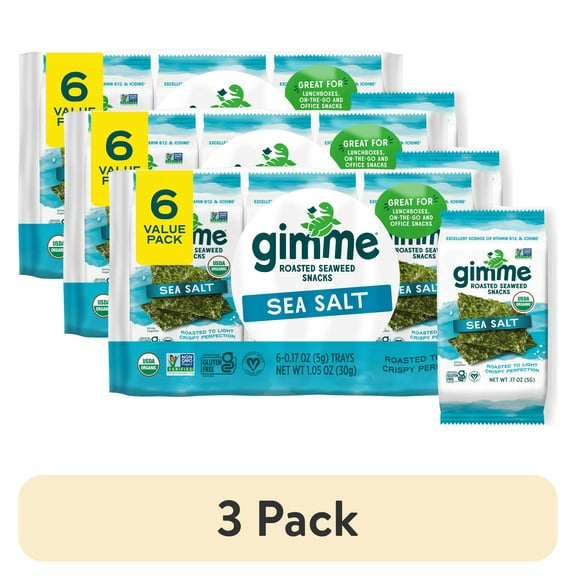 (3 pack) Gimme Seaweed Premium Organic Seaweed Snacks, Sea Salt- 0.17oz (6 pack)