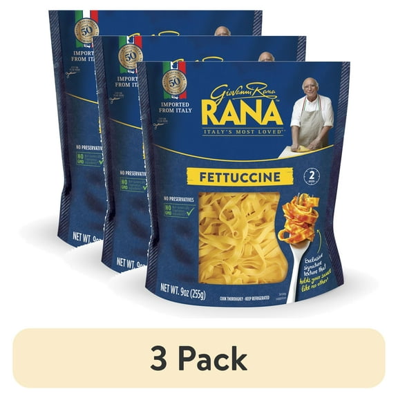 (3 pack) Giovanni Rana Fettuccine Premium Flat Cut Pasta Bag (Share Size, 9oz, Fresh), Refrigerated