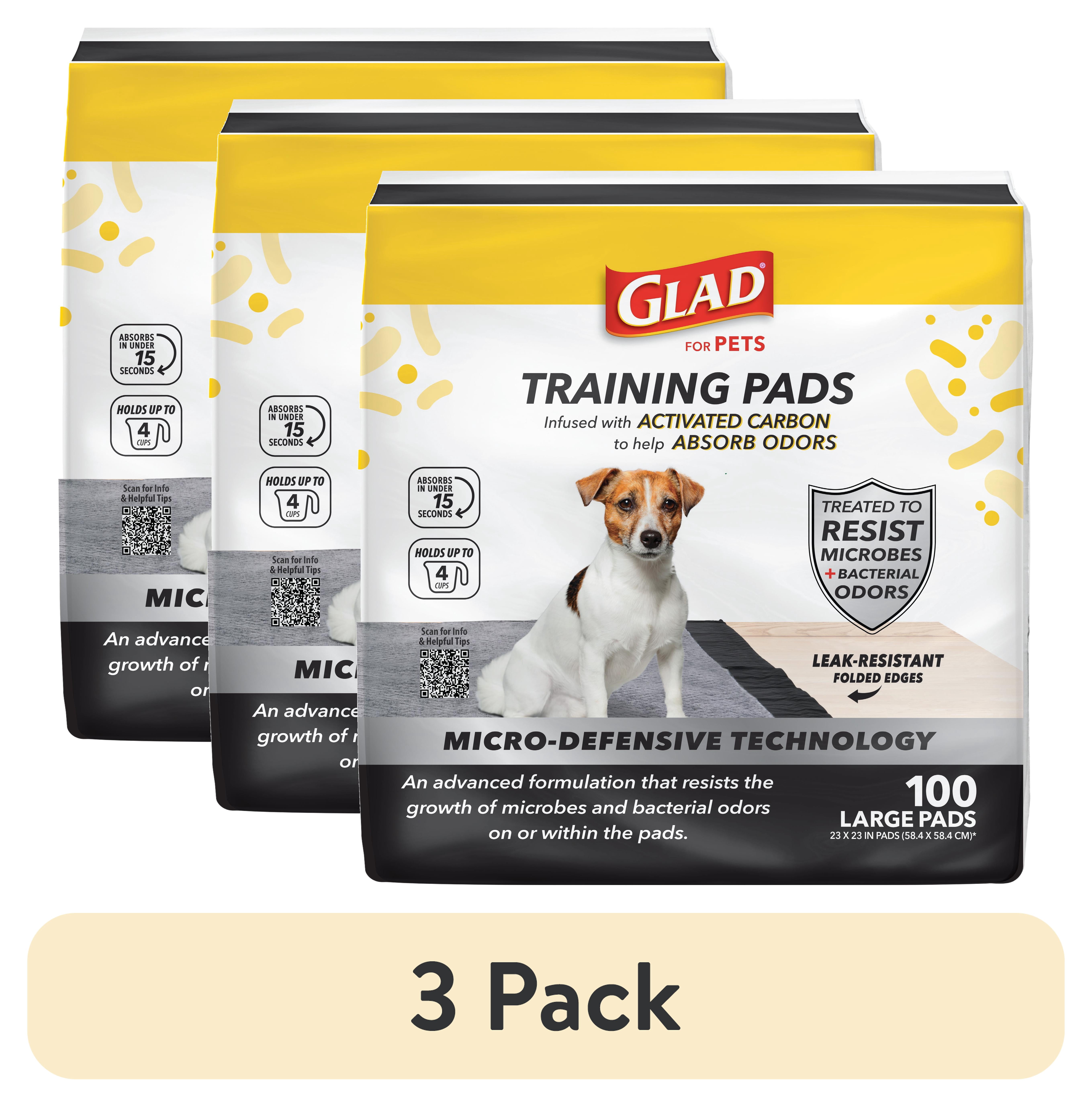 (3 pack) Glad Activated Carbon Puppy Training Pads with Anti-Microbial Technology, 23"x23" 100ct