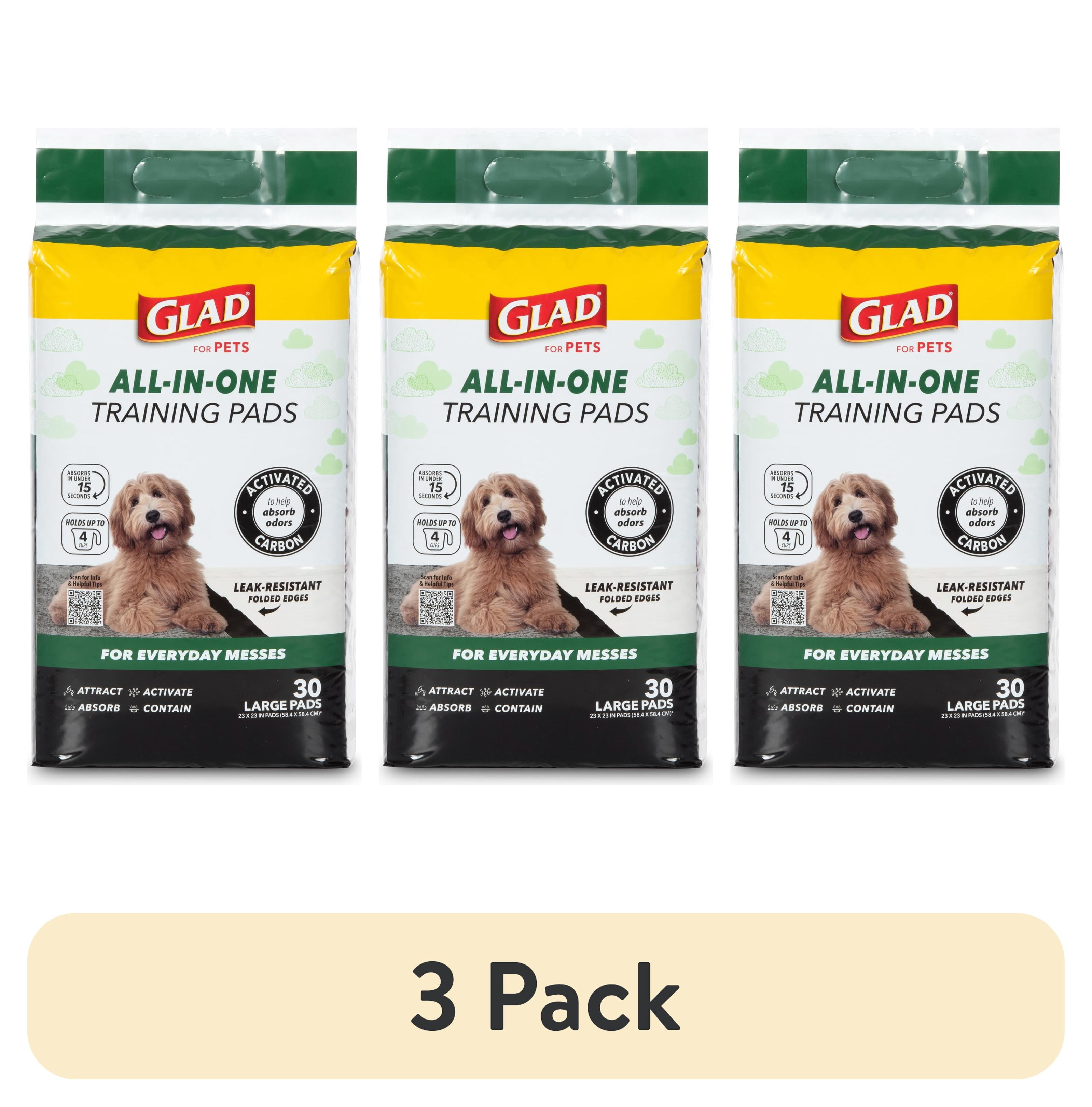 (3 pack) Glad Activated Charcoal Leak-Resistant Training Pads for Dogs, 23in x 23in, 30 Count