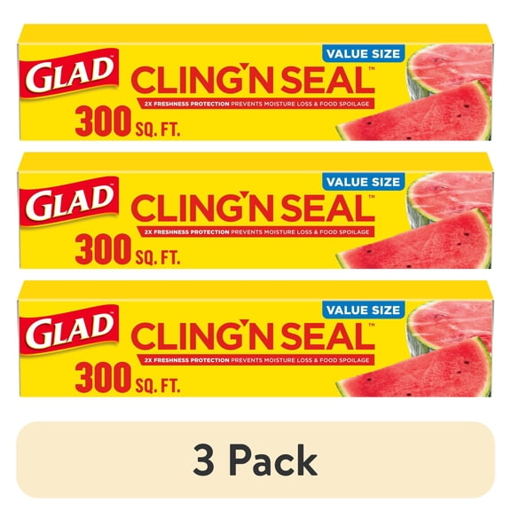 (3 pack) Glad Cling N Seal Plastic Food Wrap, 300 Square Foot Roll