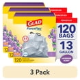 thumbnail image 1 of (3 pack) Glad ForceFlex 13-Gallon Drawstring Tall Kitchen Trash Bags, Gain Lavender Scent, 120 Bags, 1 of 16