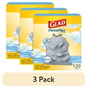 (3 pack) Glad ForceFlex Tall Kitchen Drawstring Trash Bags, 13 Gallon, Gain Fresh Clean with Febreze Freshness, 120 Count