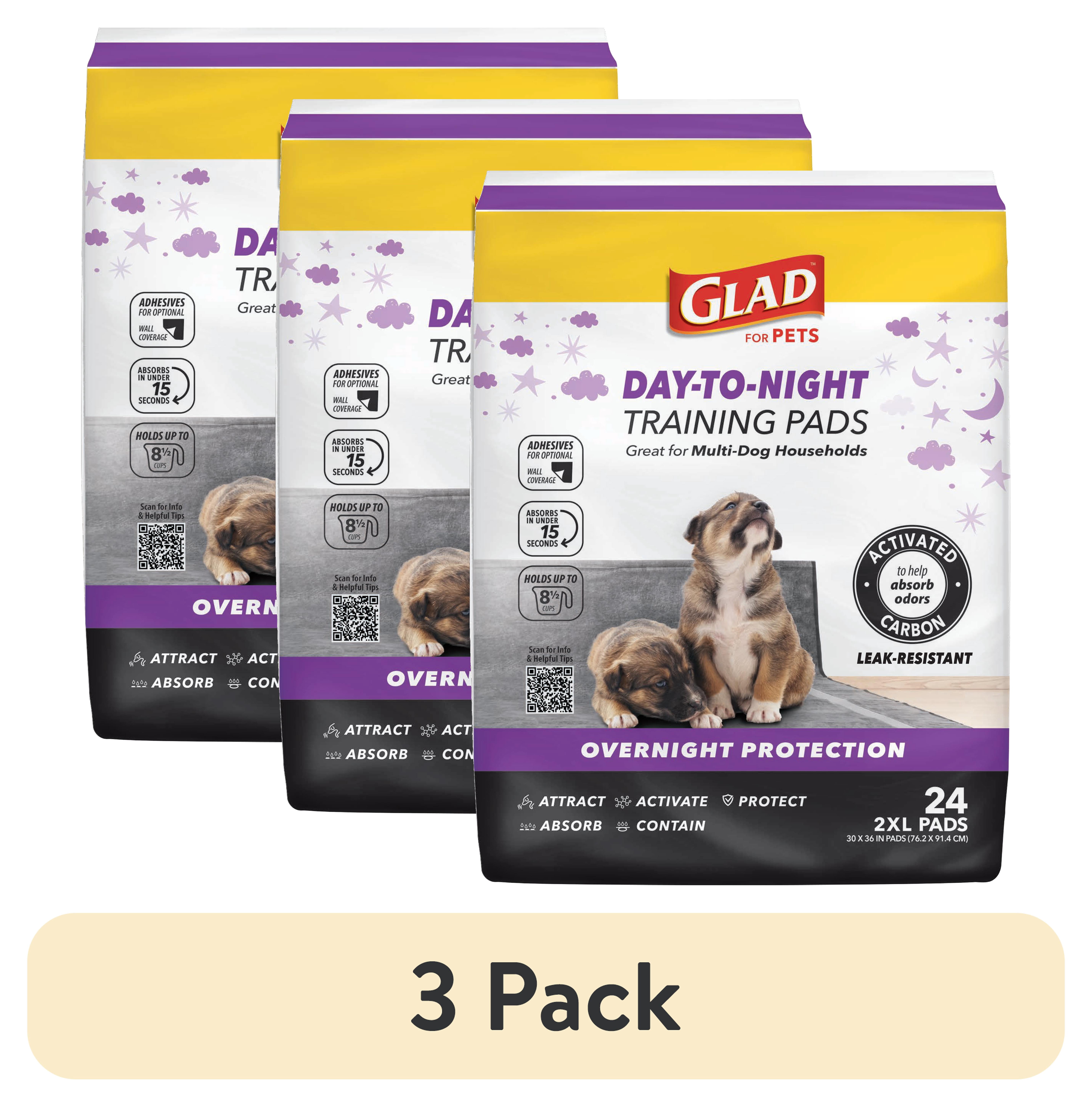 (3 pack) Glad Giant Size Activated Charcoal Leak-Resistant Training Pads for Dogs, 30x36, 24 Count