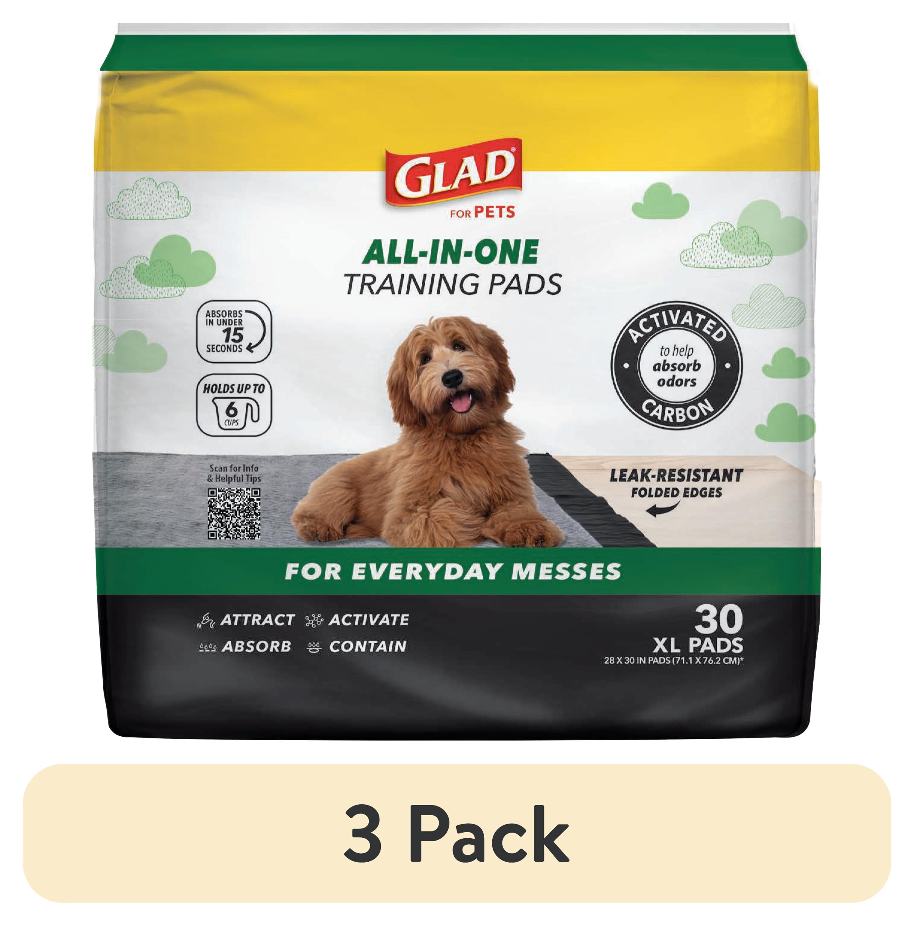 (3 pack) Glad Jumbo Leak Resistant Activated Carbon Training Pads For Large Breed Dogs, 28in x 30in, 30 Count