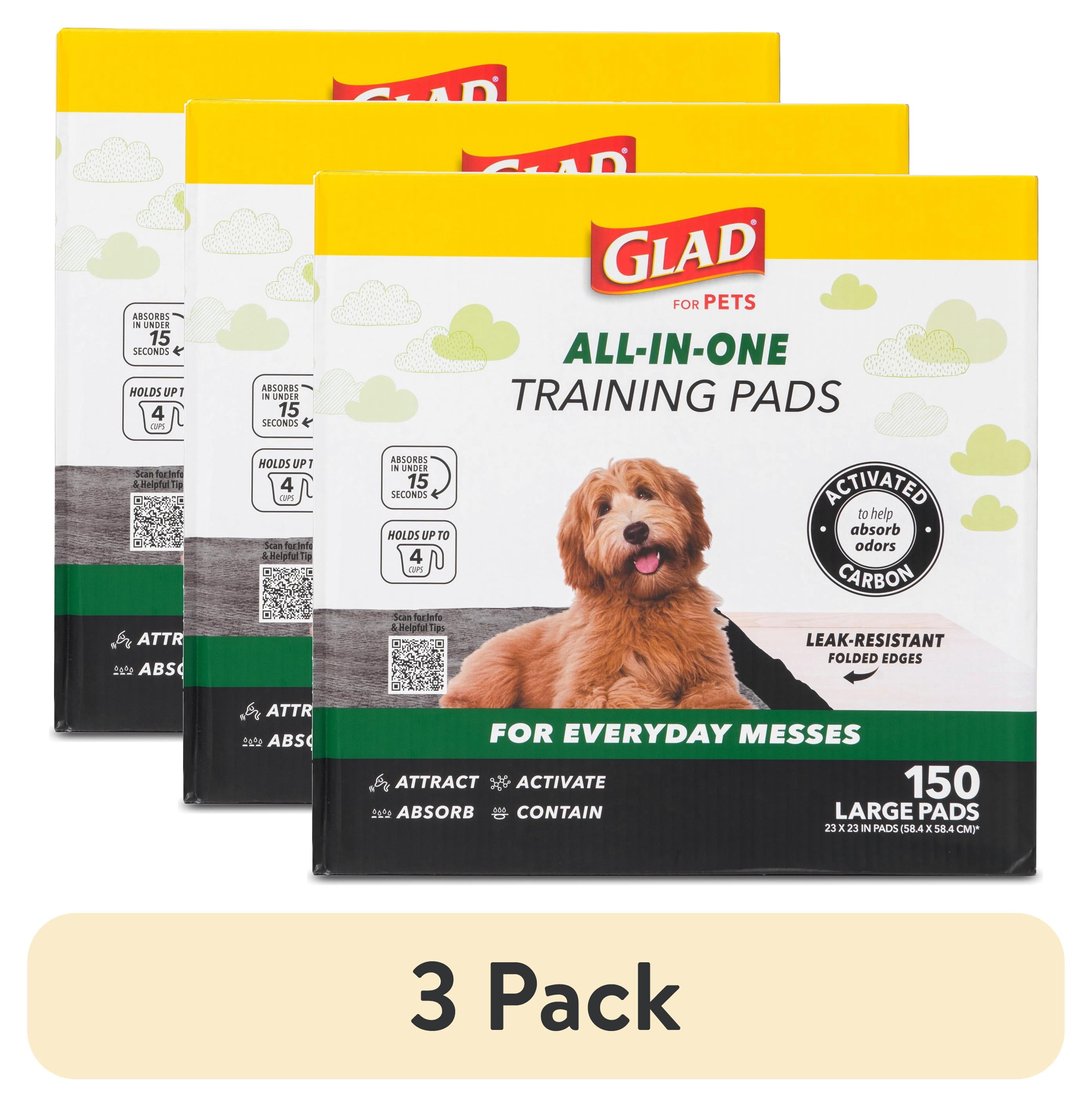 (3 pack) Glad for Pets Charcoal Odor Absorbent Puppy Training Pads, 150 Ct