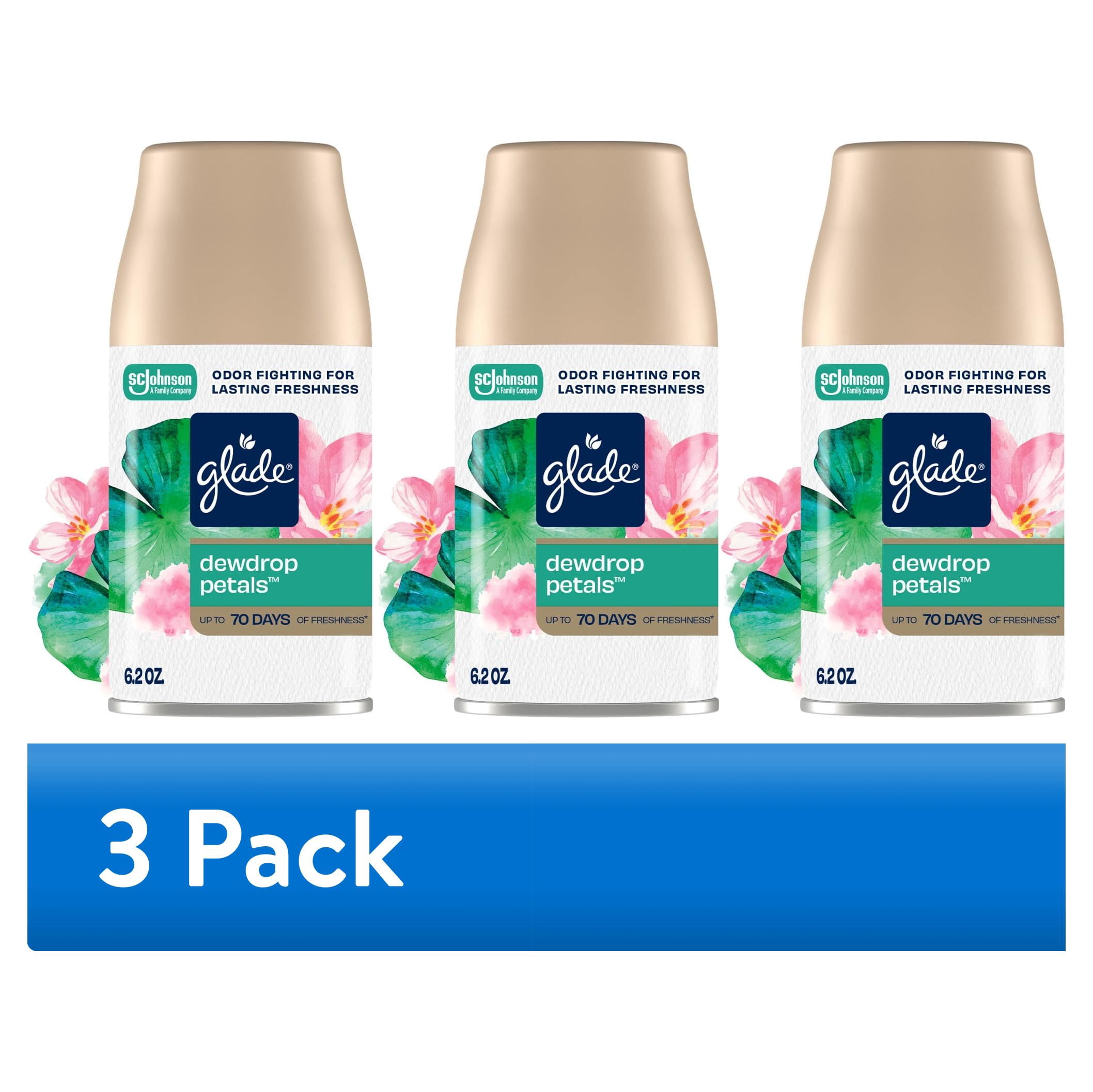 (3 pack) Glade Automatic Spray Refill, Dewdrop Petals, Scented Air Freshener for Home and Bathroom, 6.2 oz, 6 Count