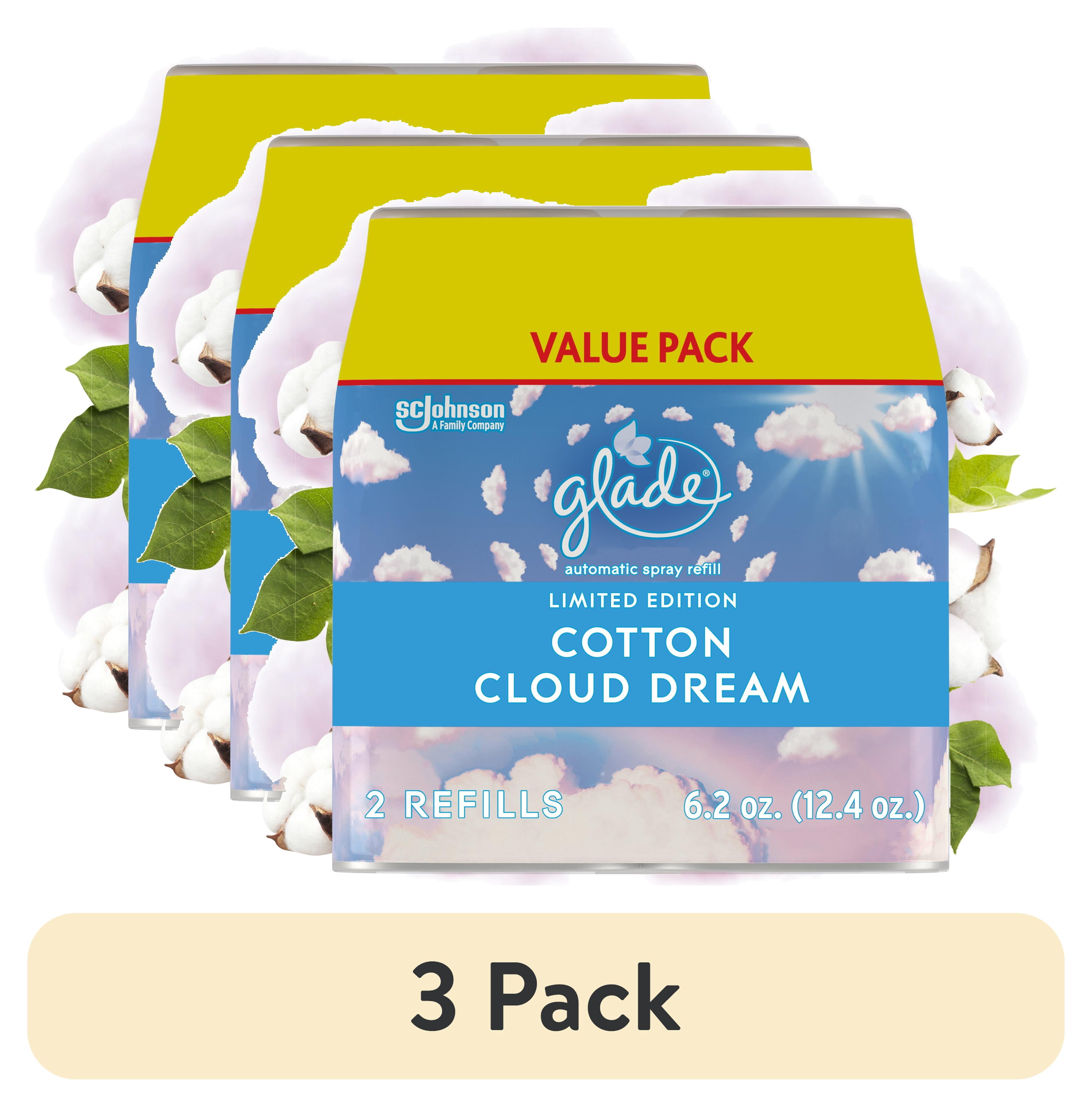 (3 pack) Glade Automatic Spray Refill, Automatic Air Freshener, Cotton Cloud Dream Scent, Infused with Essential Oils, Spring Limited Edition Fragrance, Positive Vibes Collection, 6.2 Oz, Pack of 2
