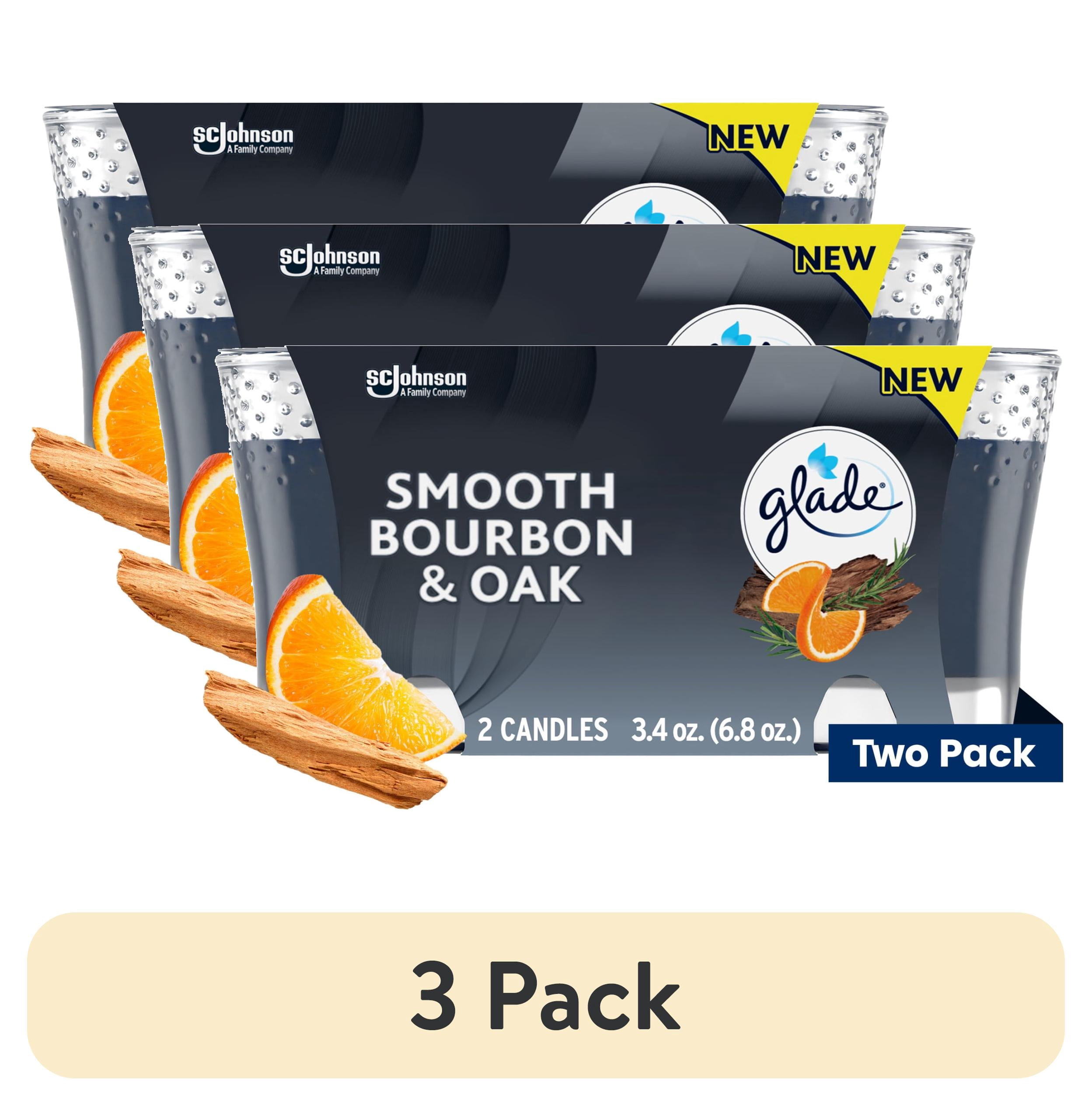 (3 pack) Glade Candle, Infused with Essential Oils, Smooth Bourbon & Oak Scent, 2 Count