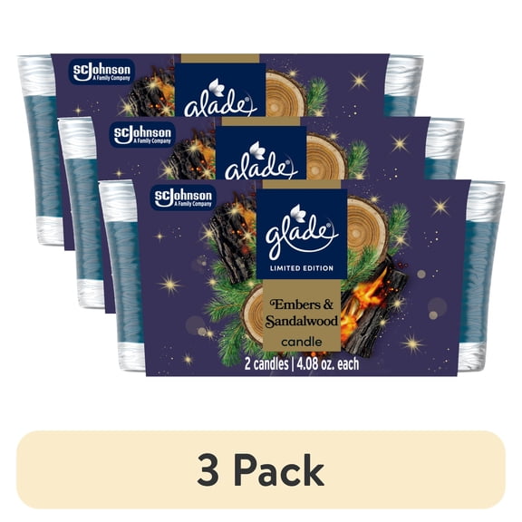 (3 pack) Glade® Candle Jar, Embers & Sandalwood, 4.08oz., 2 Count