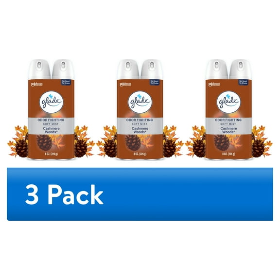 (3 pack) Glade Odor Fighting Soft Mist Air Freshener Room Spray, Cashmere Woods, 16.0oz, 3 Pack, 6 Count