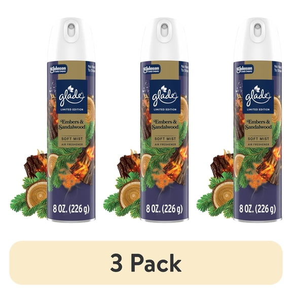 (3 pack) Glade® Odor Fighting Soft Mist Air Freshener Room Spray Stocking Stuffer, Embers & Sandalwood, 8oz., 1 Count