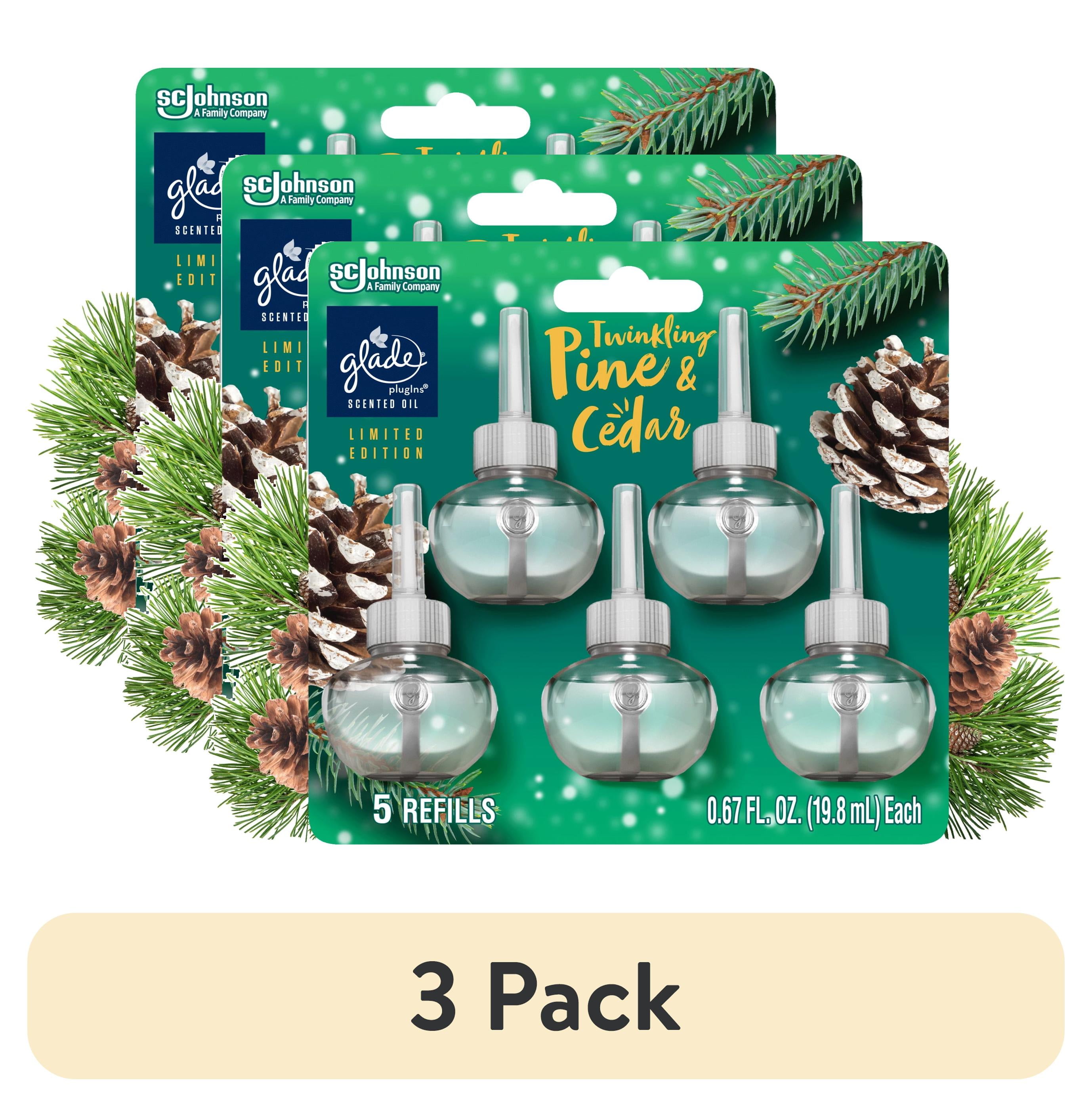 (3 pack) Glade PlugIns Air Freshener Refills, Twinkling Pine & Cedar, Fragrance Infused with Essential Oils, 0.67 oz, 5 Count