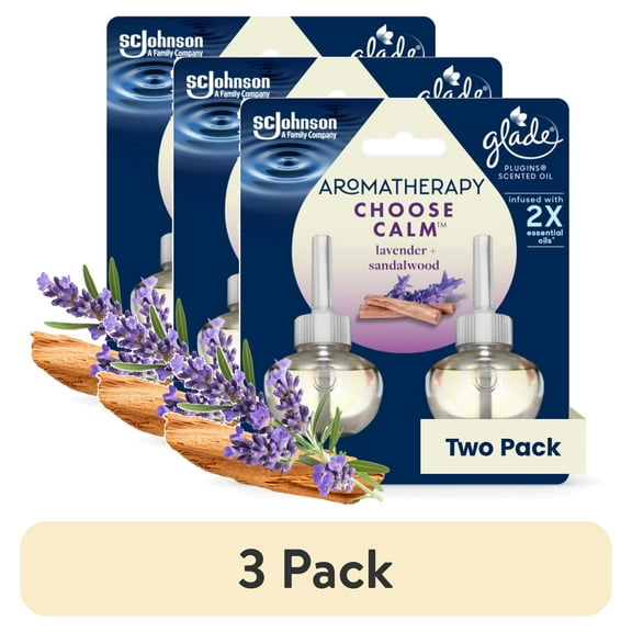 (3 pack) Glade Aromatherapy PlugIns Air Freshener Refills, Choose Calm Scent with Notes of Lavender & Sandalwood, Fragrance Infused with Essential Oils, 2 x 0.67 oz (19.8 ml)
