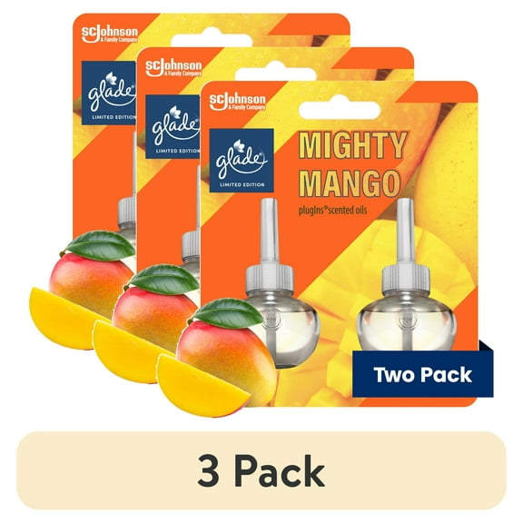 (3 pack) Glade PlugIns Scented Oil Refills, Air freshener, Mighty Mango, Infused with Essential Oils, 0.67 oz, 2 Count