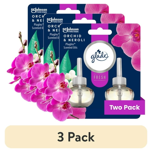 (3 pack) Glade PlugIns Scented Oil Refills, Air freshener, Orchid & Neroli, Infused with Essential Oils, 0.67 oz, 2 Count