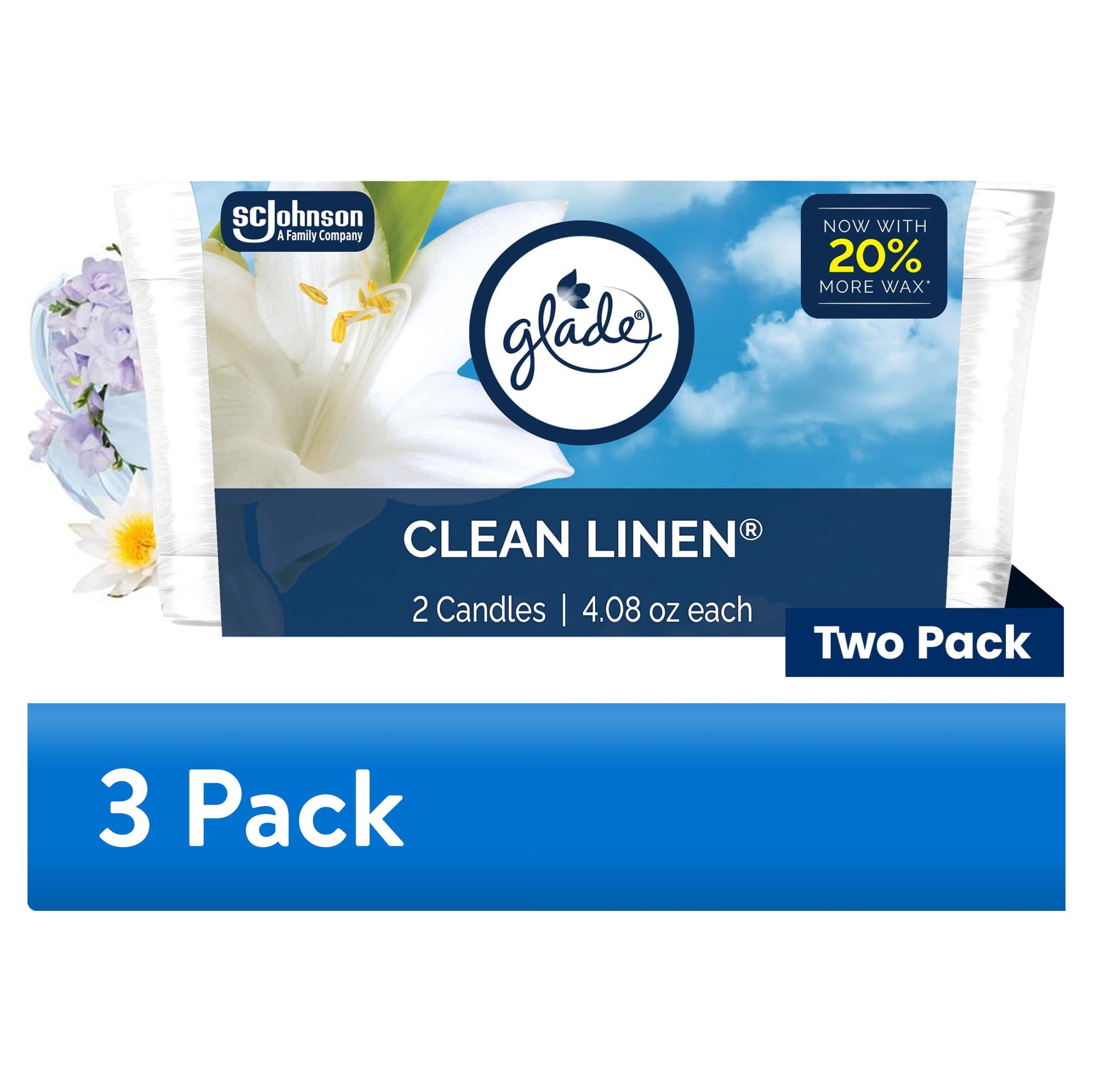 (3 pack) Glade Single Wick Candles, Clean Linen, 8.16 oz, 2 Count