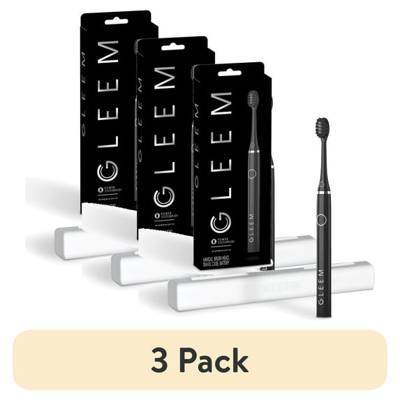 (3 pack) Gleem Battery Toothbrush, Full Head, Soft, Black, 1 Count, for Adults & Children 3+