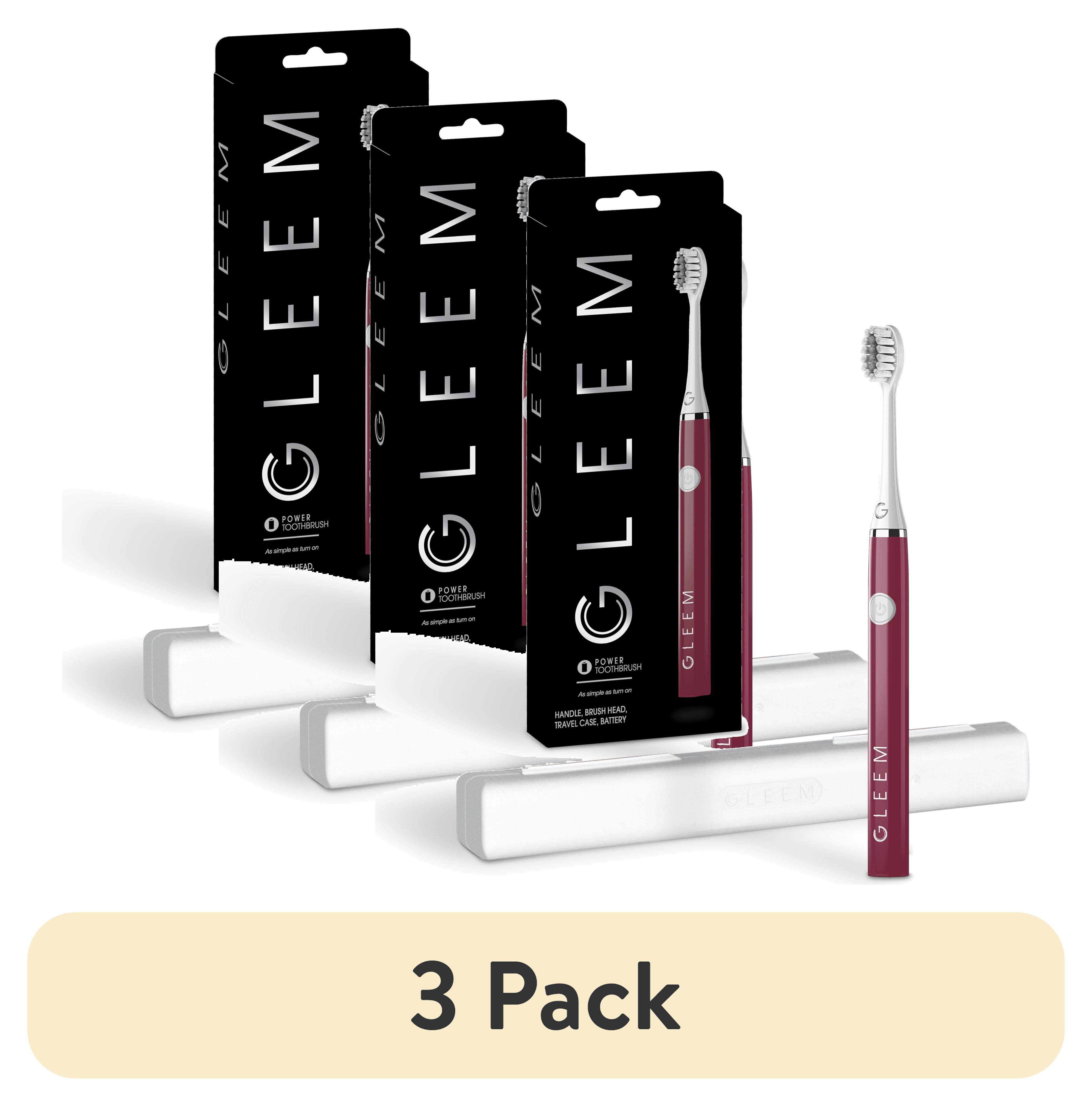 (3 pack) Gleem Battery Toothbrush, Full Head, Soft, Cranberry, 1 Ct, for Adults and Children 3+