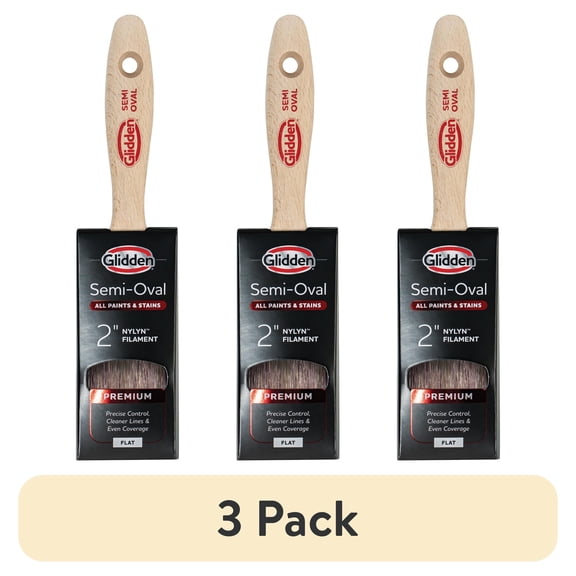 (3 pack) Glidden Semi-Oval Paint Brush with Wood Handle, Flat Sash, 2 Inch