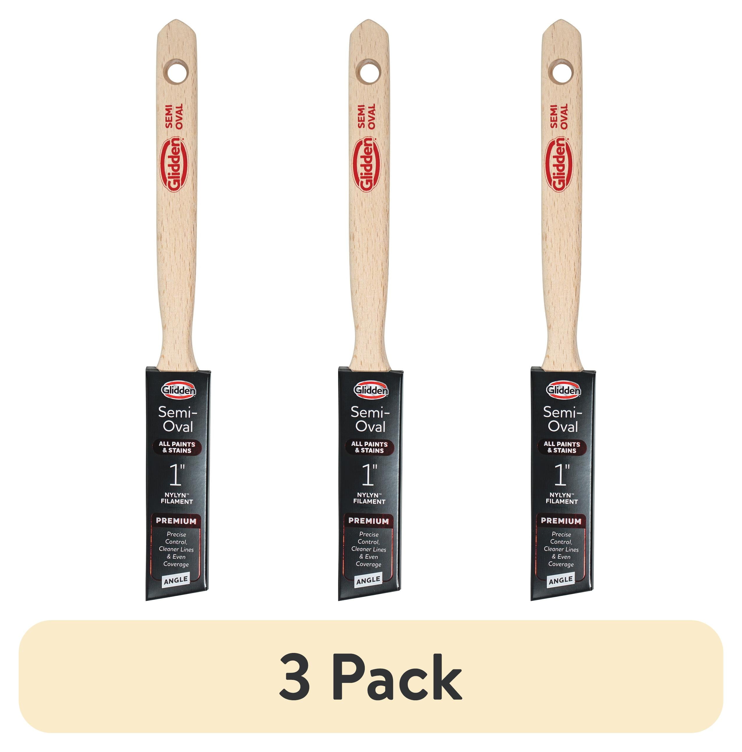(3 pack) Glidden Semi-Oval Paintbrush with Wood Handle, Angled Sash, 1 Inch