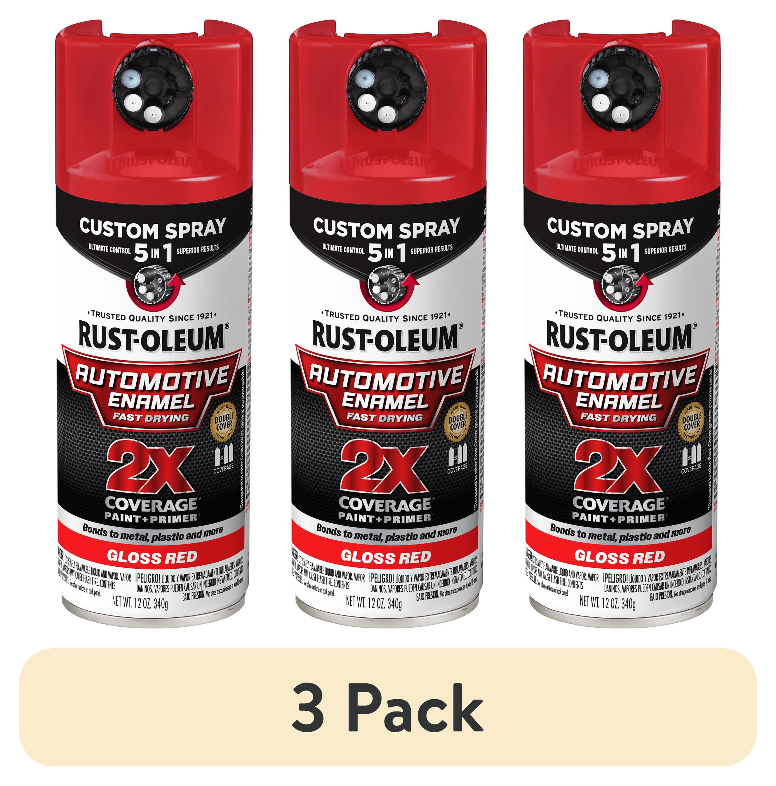 3 pack) Gloss Red, Rust-Oleum 2X Automotive Enamel 5 in 1 Spray