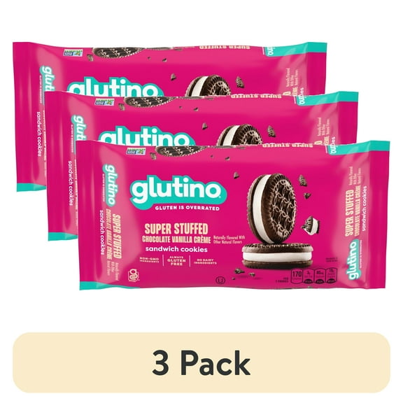 (3 pack) Glutino Gluten Free Super Stuffed Chocolate Vanilla Crème Flvrd Sandwich Cookies, 11.1 oz.