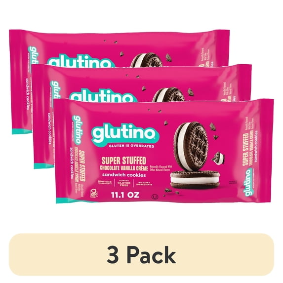 (3 pack) Glutino Gluten Free Super Stuffed Chocolate Vanilla Crème Flvrd Sandwich Cookies, 11.1 oz.