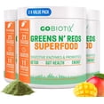 thumbnail image 1 of (3 pack) GoBiotix Super Greens & Reds Organic Super Greens Powder with Probiotics for Digestion, 30 Servings, Mango Flavor, 1 of 10
