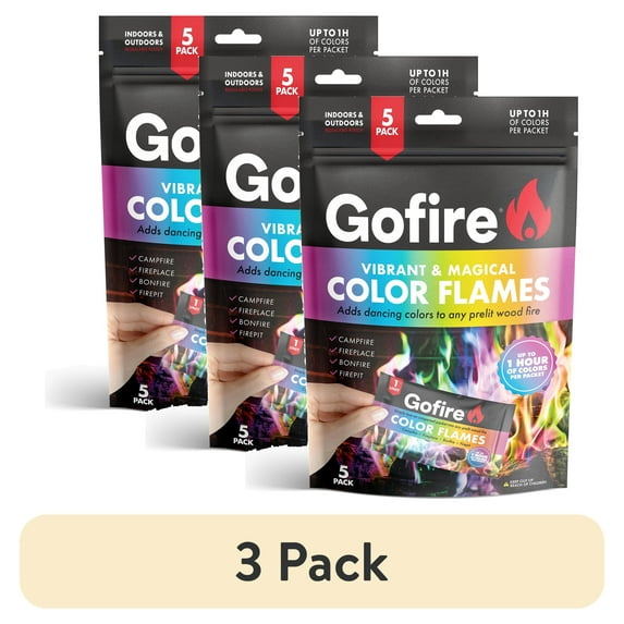 (3 pack) GoFire Northern Lights Color Flames 5 pack, for Campfires and Fireplaces. Features up to 60 Minutes of Magical Changing Colors.
