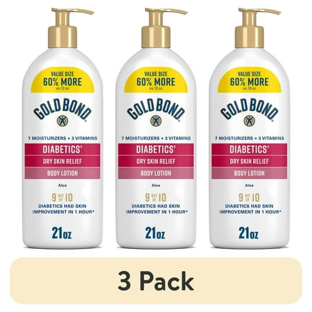 (3 pack) Gold Bond Diabetics' Hand Moisturizer and Body Lotion for Dry Skin with Aloe, 21 oz