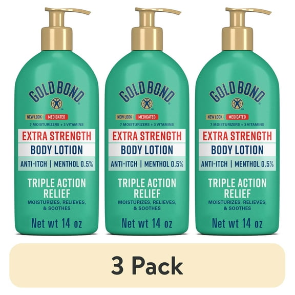 (3 pack) Gold Bond Extra Strength Medicated Body Lotion, Dry Skin Moisturizer, Anti-Itch, 0.5% Menthol, 14 oz
