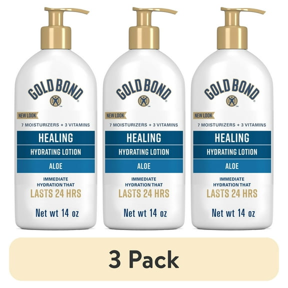 (3 pack) Gold Bond Healing Hydrating Body Lotion, Dry Skin Moisturizer with Aloe, 14 oz