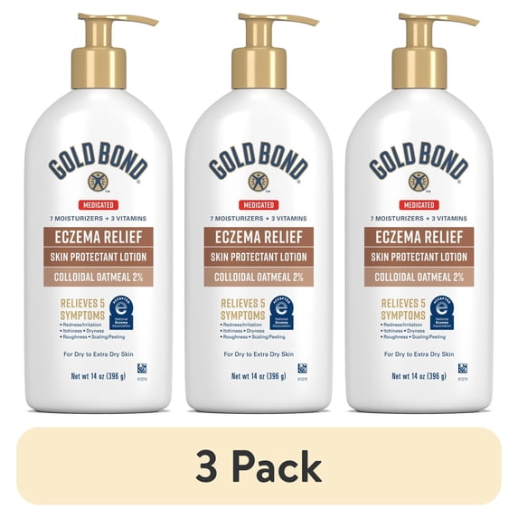 (3 pack) Gold Bond Medicated Eczema Relief Skin Protectant Lotion, 14 oz., Gold Bond Lotion With 2% Colloidal Oatmeal