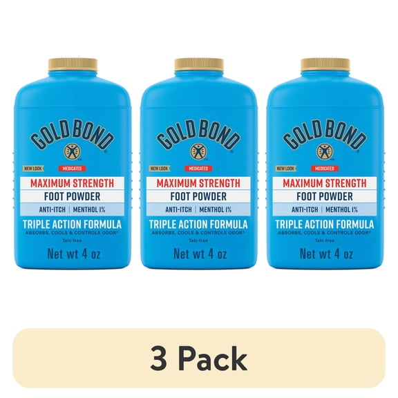 (3 pack) Gold Bond Medicated Talc-Free Foot Powder 4 oz., Maximum Strength Odor Control & Itch Relief
