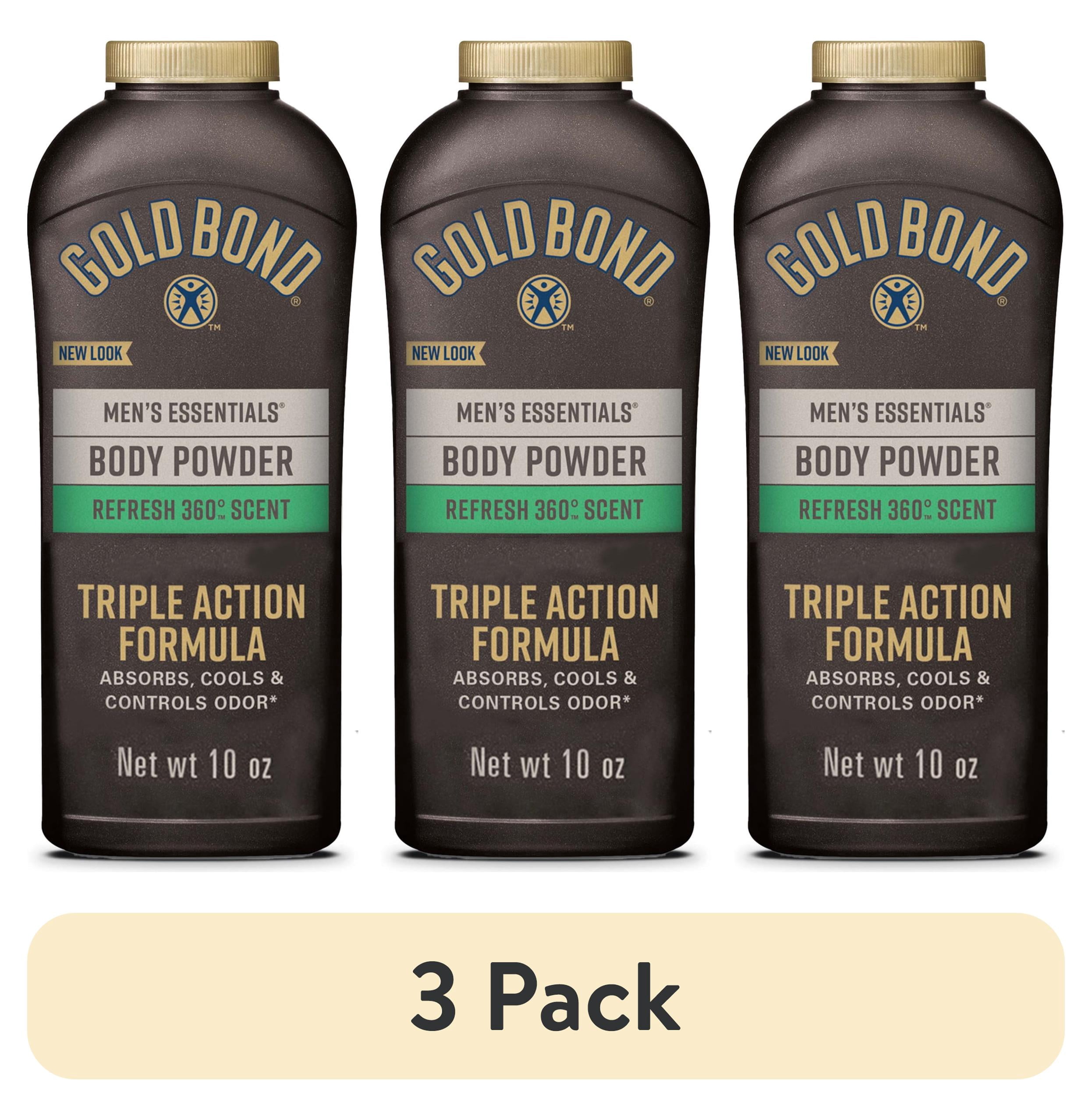 (3 pack) Gold Bond Men's Essentials Talc Free Body Powder, 10 oz., Refresh 360 Scent, Body Powder for Men, Wetness Protection